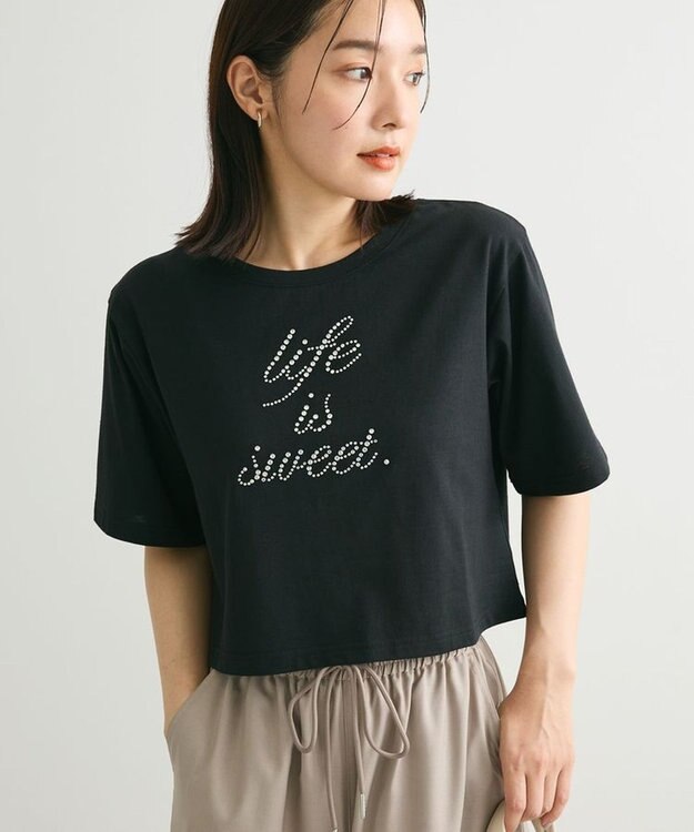 Green Parks ・ｓｗｉｎｇ　ｂｙ　ラインストーンロゴショートＴＥＥ Black