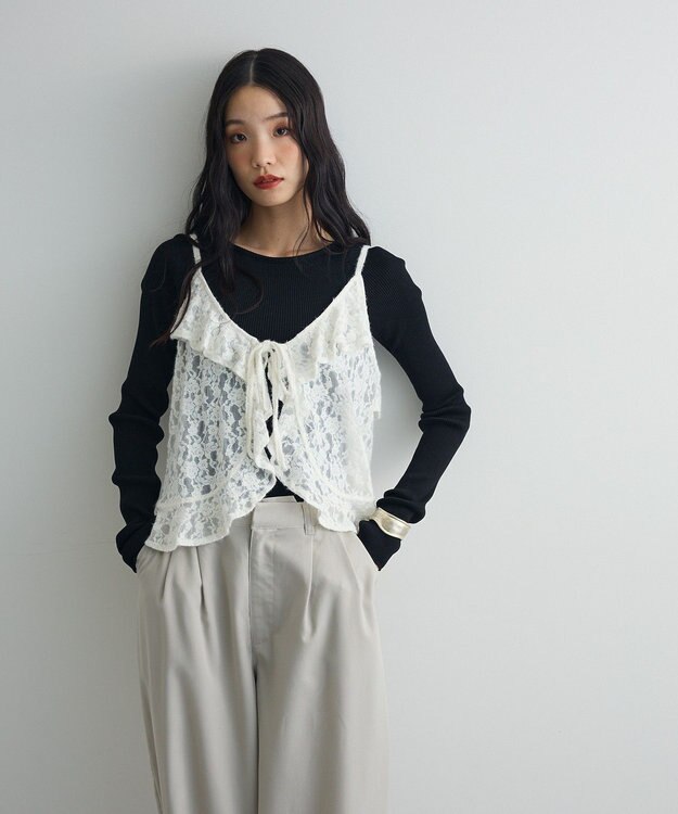 Green Parks レースフリルキャミビスチェ Ivory