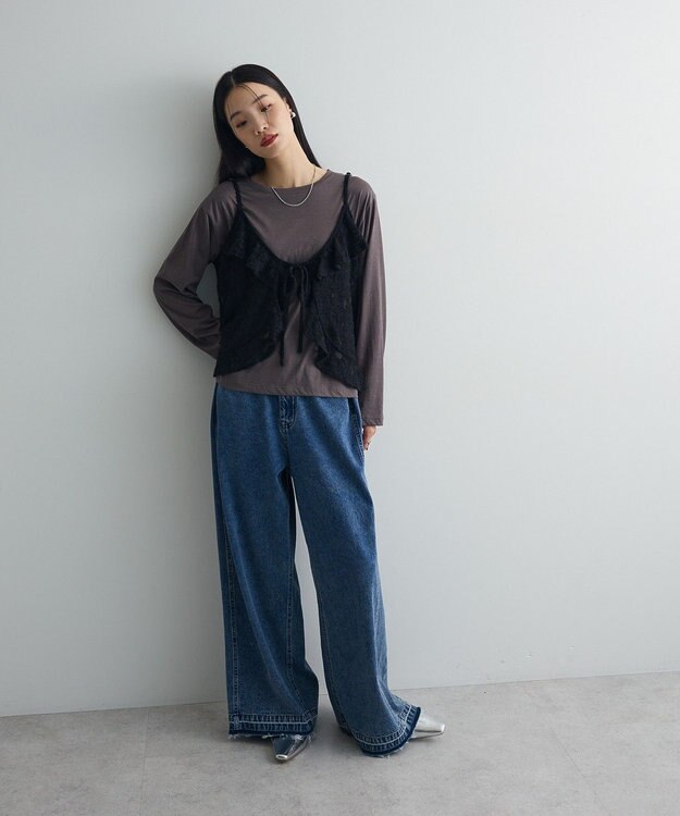 Green Parks レースフリルキャミビスチェ Black