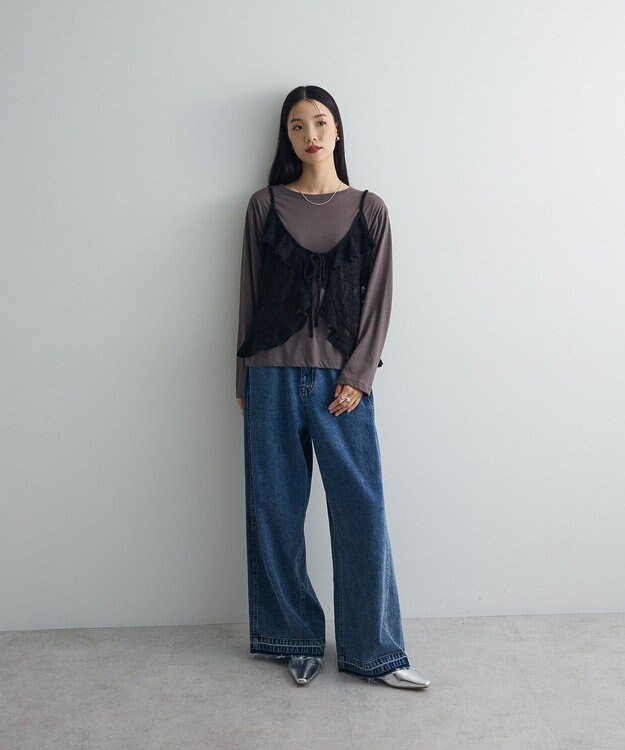 Green Parks レースフリルキャミビスチェ Black