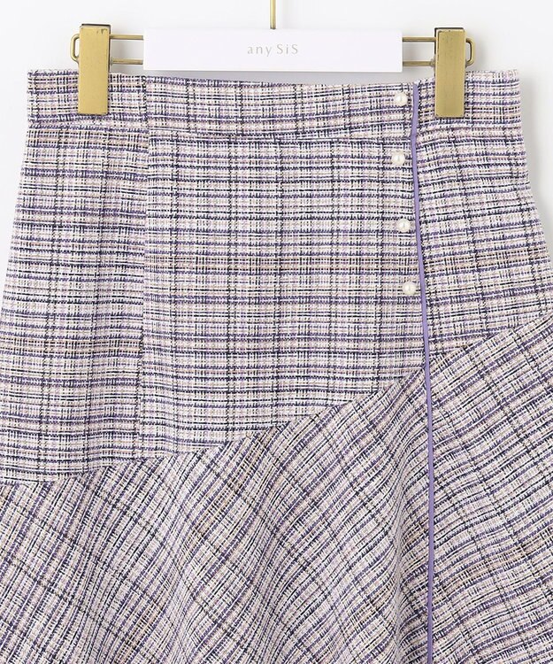 ANY SIS 【洗える】ライトツイード調 スカート ラベンダーMIX