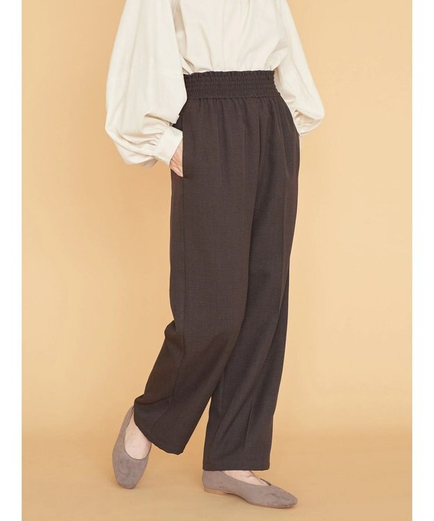 AMERICAN HOLIC ウエストイージーストレートパンツ Check Brown