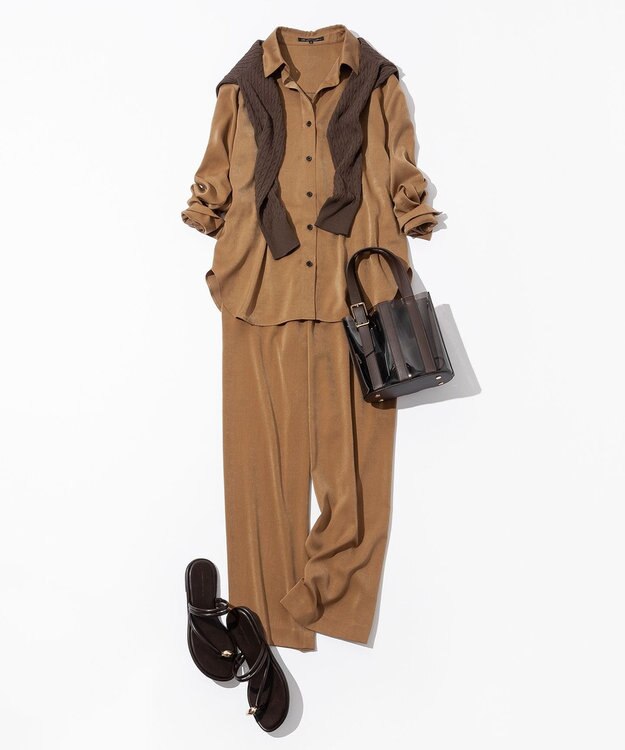 23区 L 【見上愛さん着用/Oggi10月号掲載/洗える】スエーディーサテン ワイド パンツ キャメル系