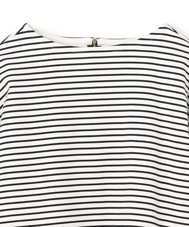 UNFILO L ハイツイストスムース バックZIP ボーダートップス オフ×ブラック