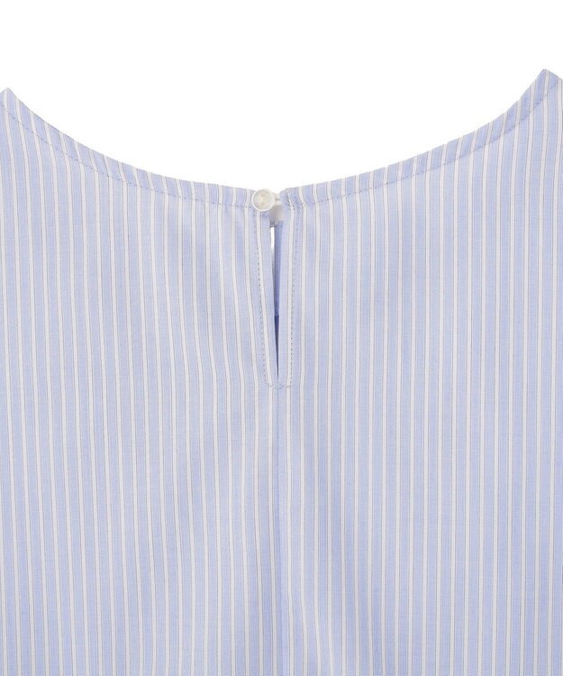 Green Parks イージーケア袖タックブラウス Stripe Blue