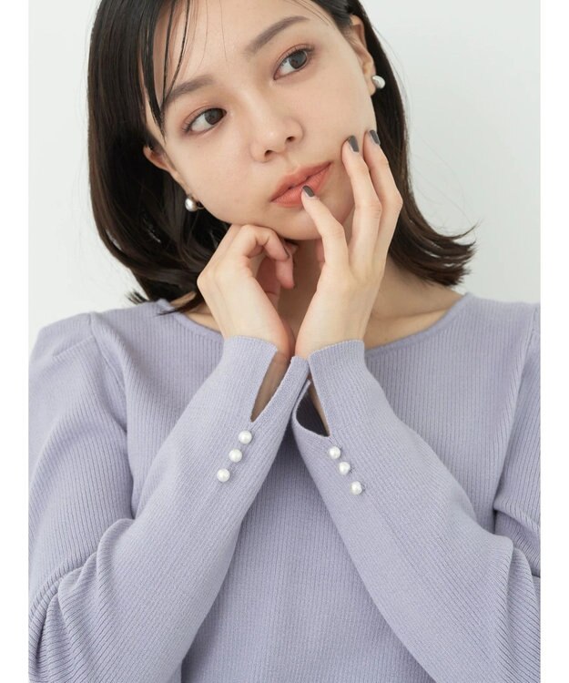 earth music&ecology ハートネック袖パールニットプルオーバー Lavender