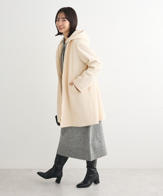 Green Parks ２ｗａｙフード取り外しＡラインコート Off White