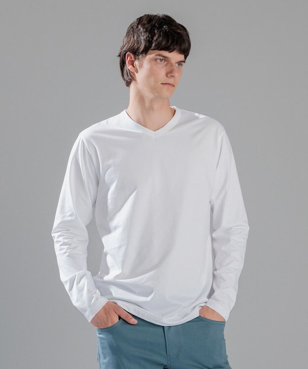 JOSEPH HOMME スビンソフトジャージー　Vネック長袖カットソー ホワイト系