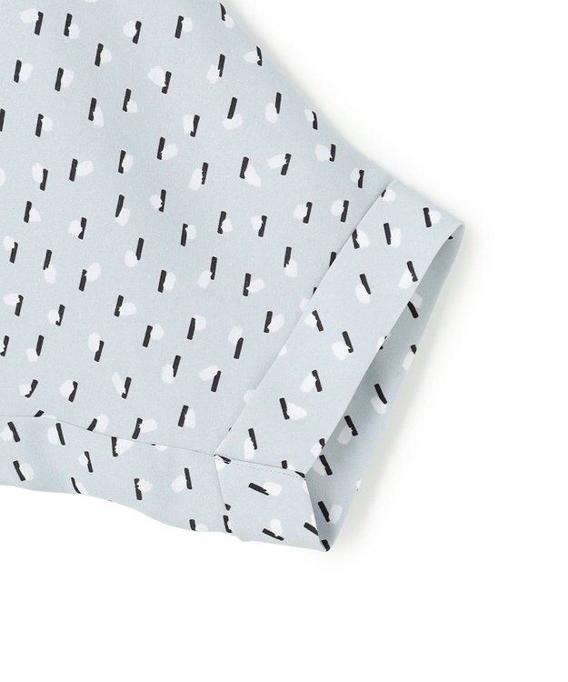 ICB L 【先行予約・WEB限定】BackSatinAmunzen 5分袖キーネックブラウス サックスブルー×モチーフドット柄