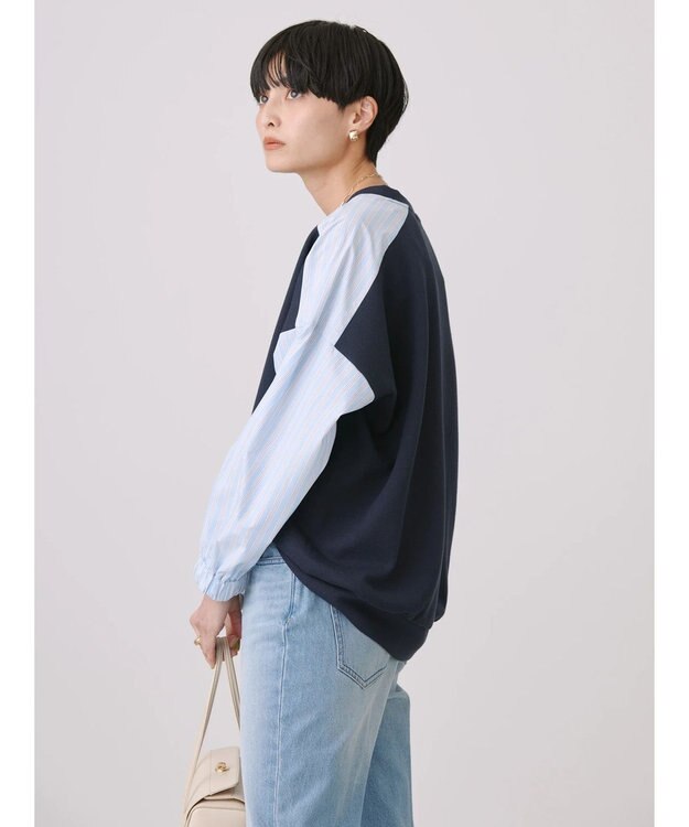 AMERICAN HOLIC イージーケア異素材ポンチプルオーバー Navy