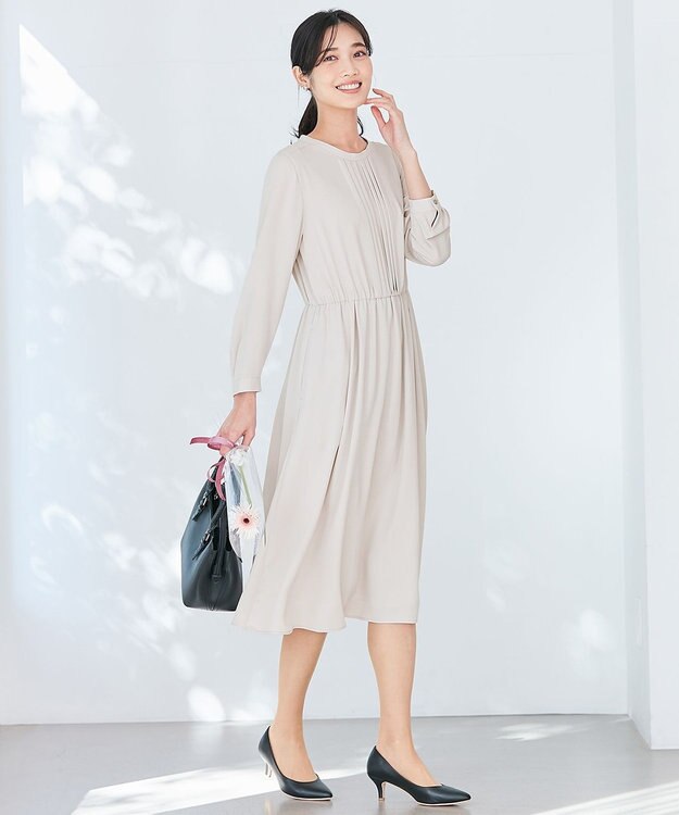 ANY SIS 【洗える】フロントタック ワンピース ライトグレー