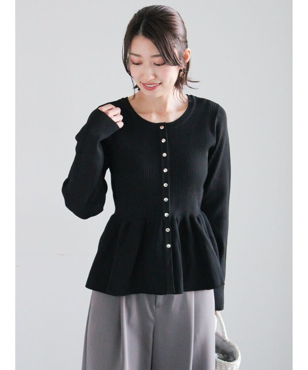 Te chichi 前後2WAYペプラムカーディガン ブラック
