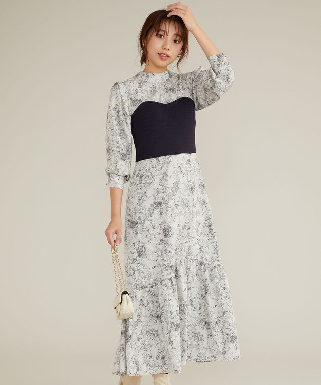 Feroux 【古畑星夏さん着用・3WAY】ビスチェコンビフラワープリント ワンピース スカイブルー系4