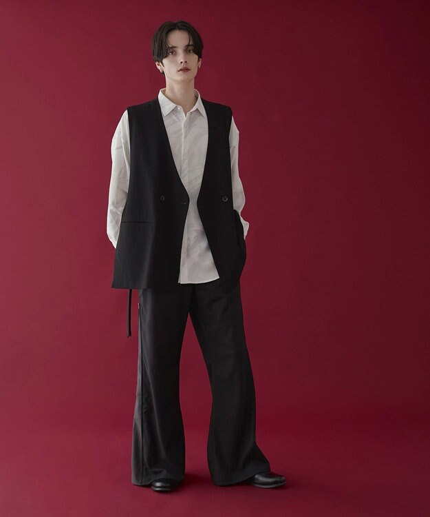 WEGO 【ユニセックス着用ITEM】サイドZIPフレアスラックス ブラック