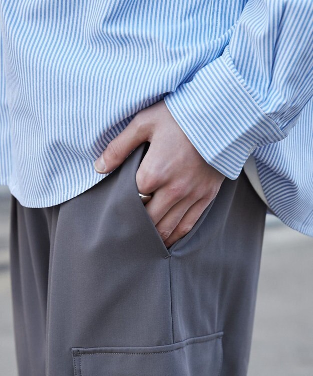 WEGO 【ウエストゴム/MLサイズ展開】イージーワイドカーゴスラックス ダークグレー