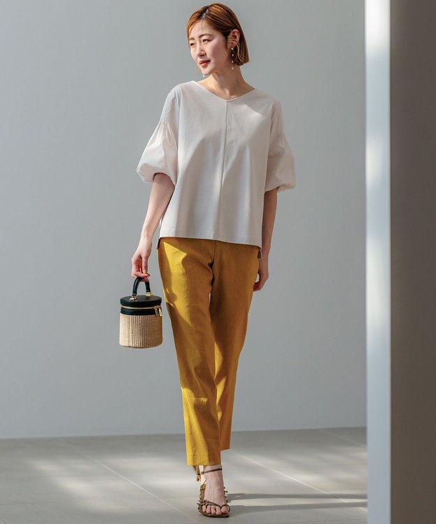 23区 L 【新色追加/洗える】スムースデザイン パフスリーブ カットソー ベージュ系