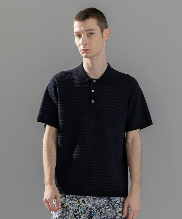 JOSEPH HOMME 【洗える】ジオメトリックボーダー　ポロニット ネイビー系3
