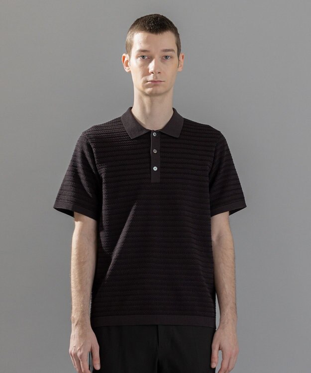 JOSEPH HOMME 【洗える】ジオメトリックボーダー　ポロニット ダークブラウン系3