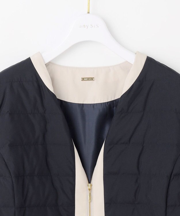 ANY SIS 【2WAY】ノーカラーダウン ジャケット ネイビー×ベージュ