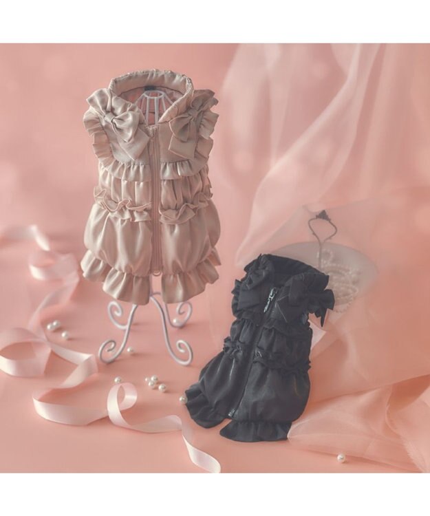 PET PARADISE cherircouture リボン ギャザーベスト 《ブラック》 小型犬 ブラック