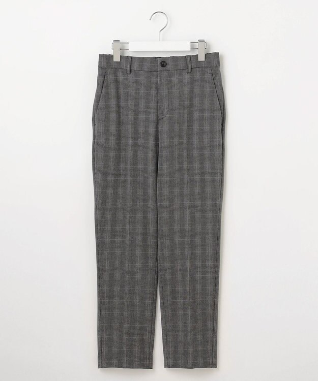 自由区 【撥水加工・洗える】TRギャバ裏起毛チェック柄テーパード パンツ グレーチェック