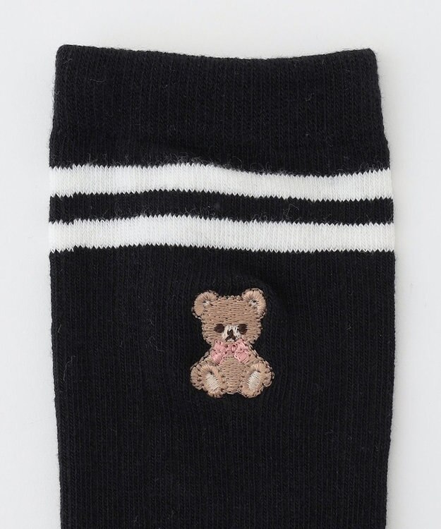 ANY KIDS 二―ハイソックス（クマ刺繍×ライン） ブラック
