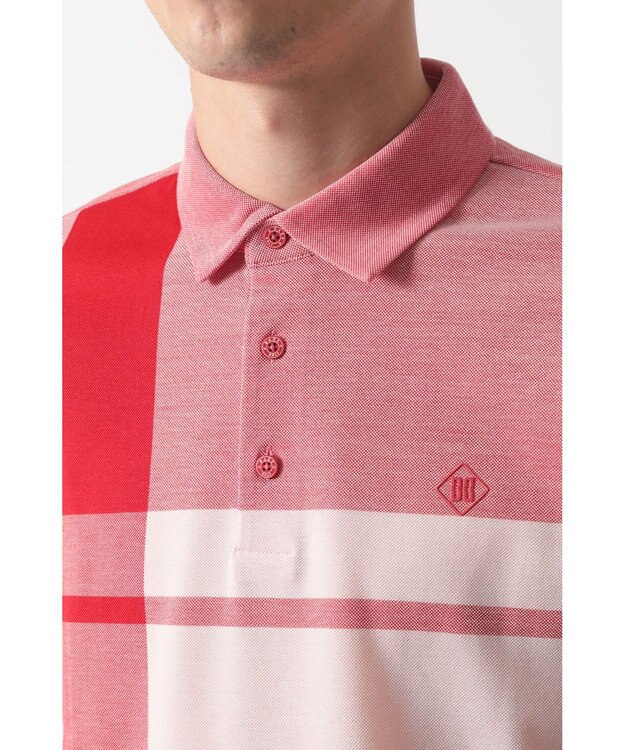 DAKS [DAKS GOLF] チェック冷感半袖ポロシャツ レッド