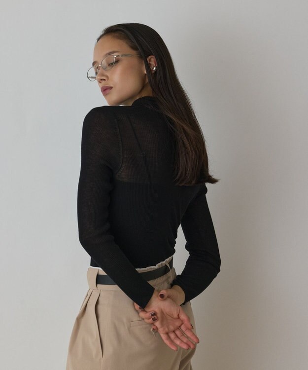 GRACE CONTINENTAL シアーリブニットトップ ブラック
