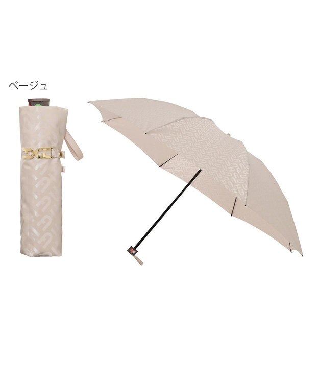 MOONBAT FURLA 折りたたみ傘 モノグラムジャガード UV 8本骨 日本製 ベージュ