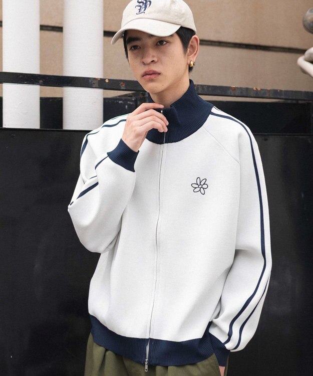 WEGO 【ユニセックス着用ITEM】ライントラックニットジャケット ホワイト