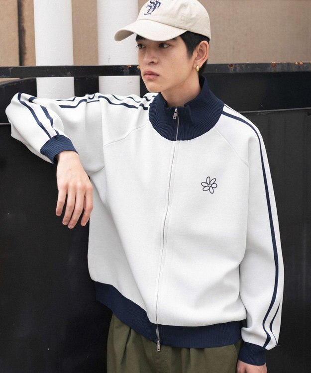 WEGO 【ユニセックス着用ITEM】ライントラックニットジャケット ホワイト