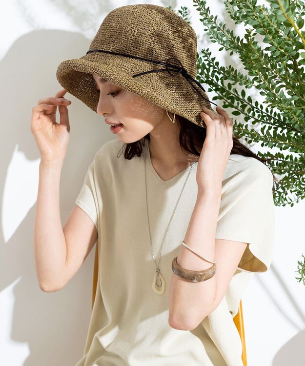 Tiaclasse ナチュラルな風合いのアンダリミックスクロシェハット キャメル