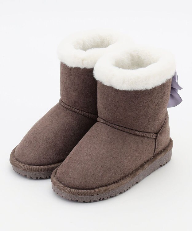 ANY KIDS リボンフェイクムートンブーツ ブラウン