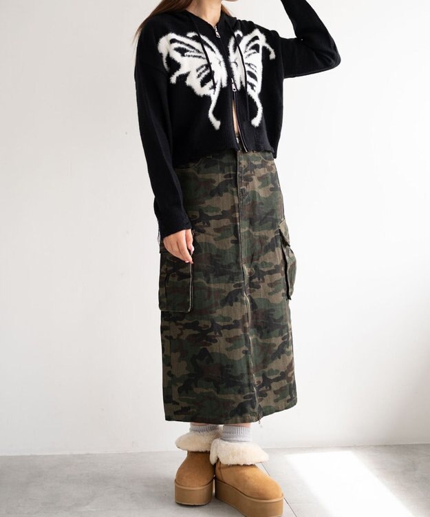 WEGO バタフライWジップシャギーパーカー ブラック