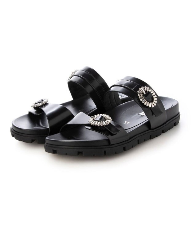MODE ET JACOMO <MODE ET JACOMO>ビジューベルトフットベッドサンダル ブラック