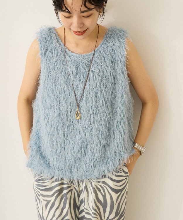 AMERICAN HOLIC 【前後2way】サイドスリットシャギーベスト Grayish Blue