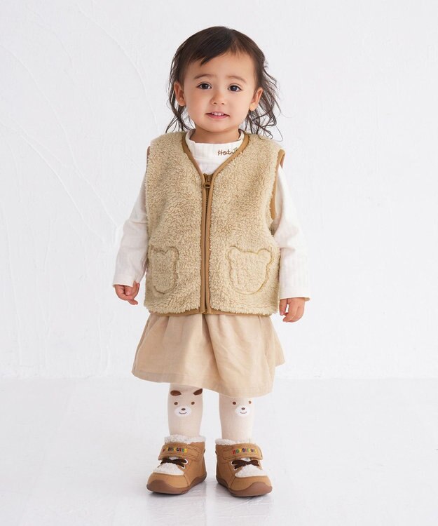 MIKI HOUSE HOT BISCUITS 【70-110cm】 もこくま顔ドン ボアフリースベスト アイボリー