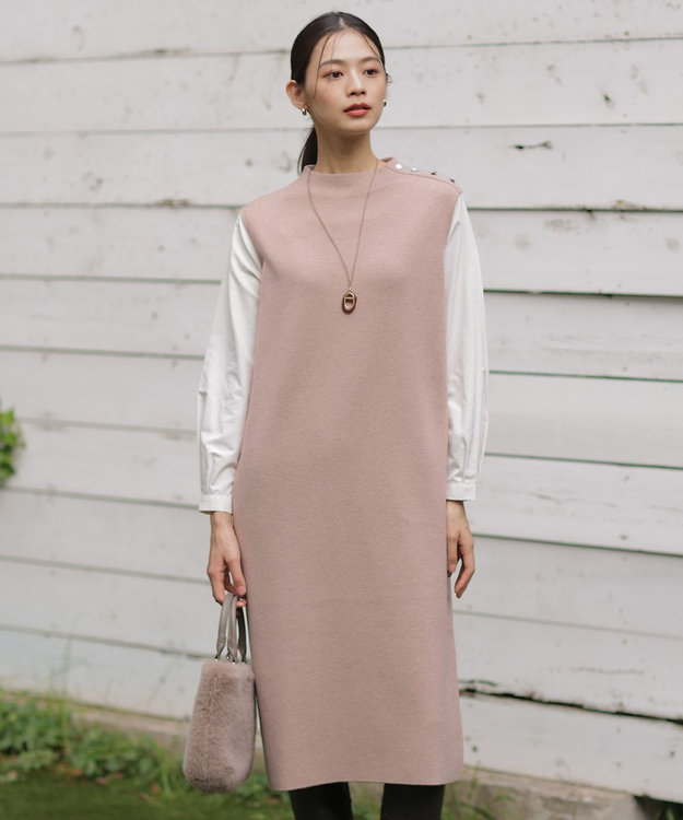 J.PRESS LADIES L 【洗える】CLOTH COMBI KNIT ワンピース ベージュ×アイボリー系