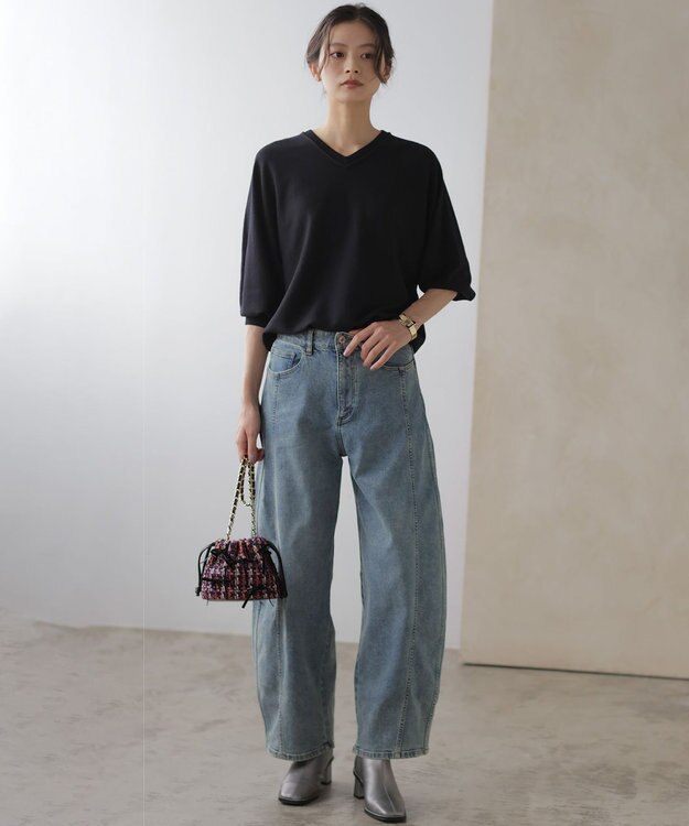 組曲 L 【加藤ローサさん着用】ライトデニムカーブパンツ ブルー系