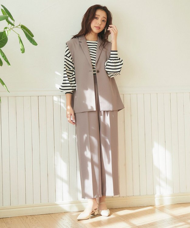 Feroux 【洗える】バックペプラム ジレ ライトグレー系