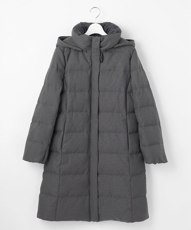 J.PRESS LADIES 【洗える】ポリエステルハウンドトゥース ロング ダウンコート グレー系3
