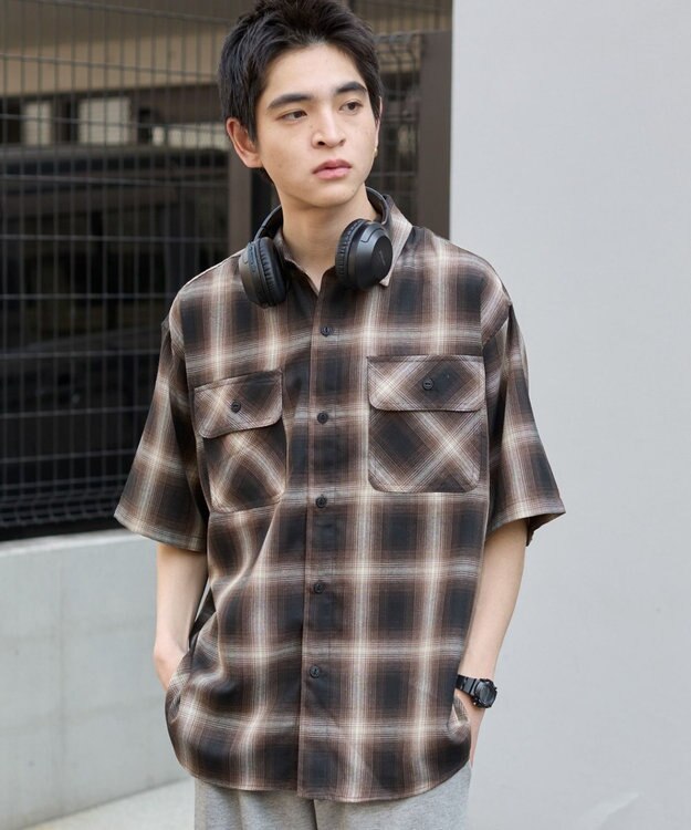 WEGO 【ユニセックス着用ITEM/SMLサイズ展開】オンブレチェックシャツ（SS） 柄3