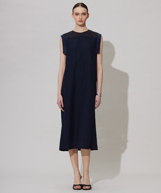 ICB L 【UVケア・接触冷感・速乾・洗える】 FluidBackSatin デザインワンピース ネイビー系