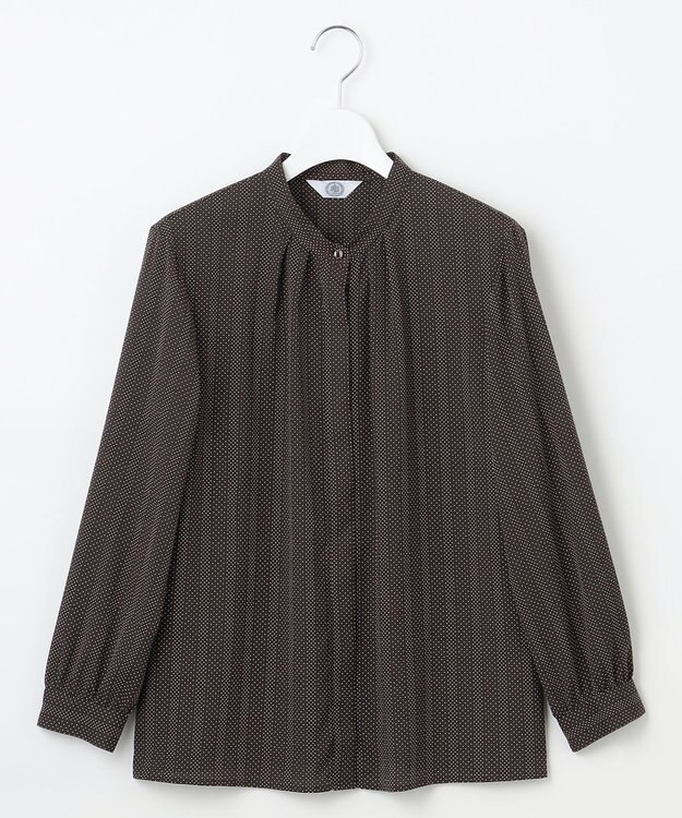 J.PRESS LADIES S 【洗える】ドットデシンプリント ボウタイ バンドカラー ブラウス ダークブラウン系