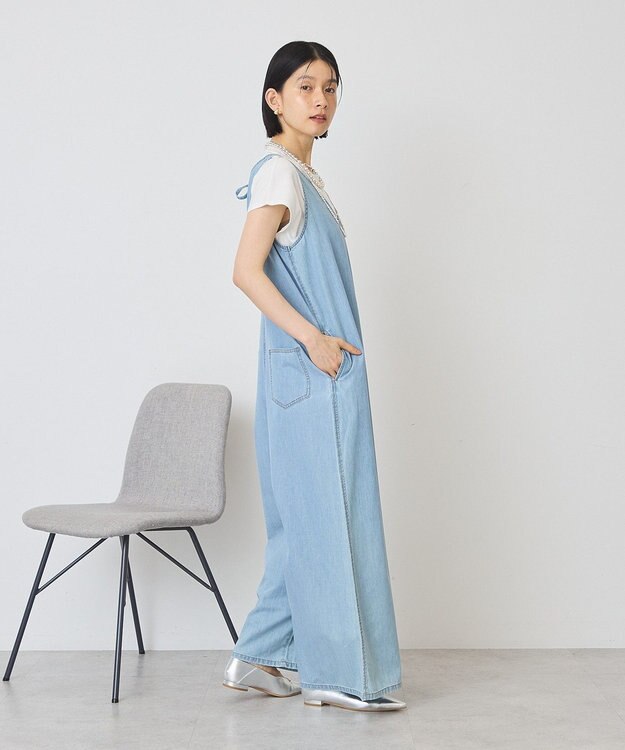 AMERICAN HOLIC バックリボンデニムオールインワン Light Indigo