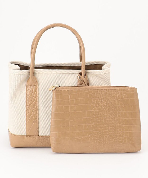 UNBILLION cachecache パーテーションキャンバストートバッグ アイボリーキャメル