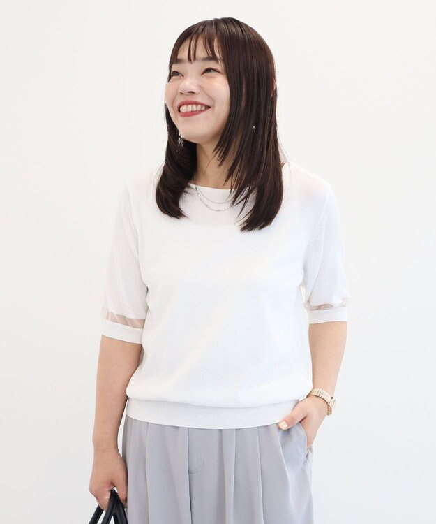 Green Parks 袖シアーニットプルオーバー Off White