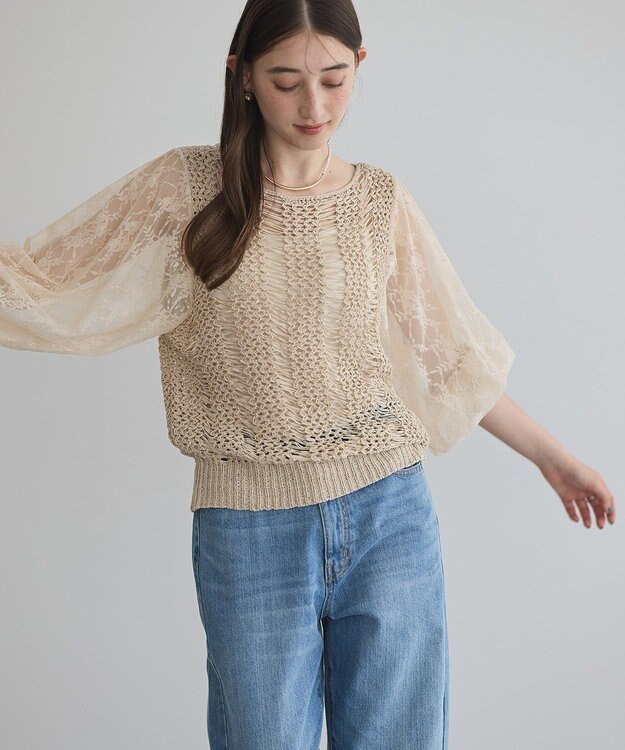 YECCA VECCA 【archive】テープヤーン袖レースプルオーバー Beige