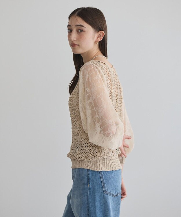 YECCA VECCA 【archive】テープヤーン袖レースプルオーバー Beige