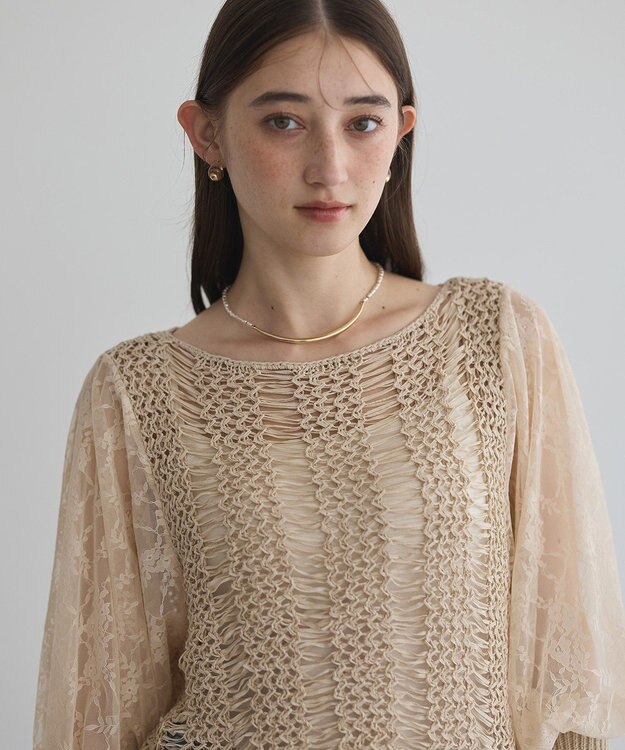 YECCA VECCA 【archive】テープヤーン袖レースプルオーバー Beige
